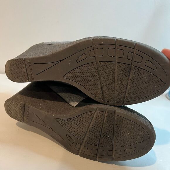 Sperry Top Slider Hadley Wedge booties Black Grey Suede wedges SZ 9 - Picture 9 of 10